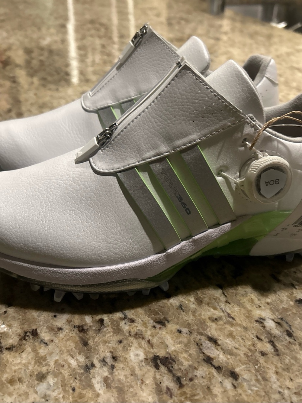 Size 6 - Adidas Tour 360 24 BOA Golf Shoes White Silver Metallic Green W